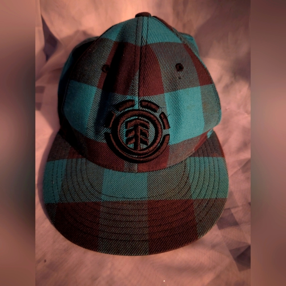 Mens Official Element Black Blue Plaid Cap Hat Baseball Skateboard